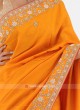 Simple Border Work Orange Color Silk Saree